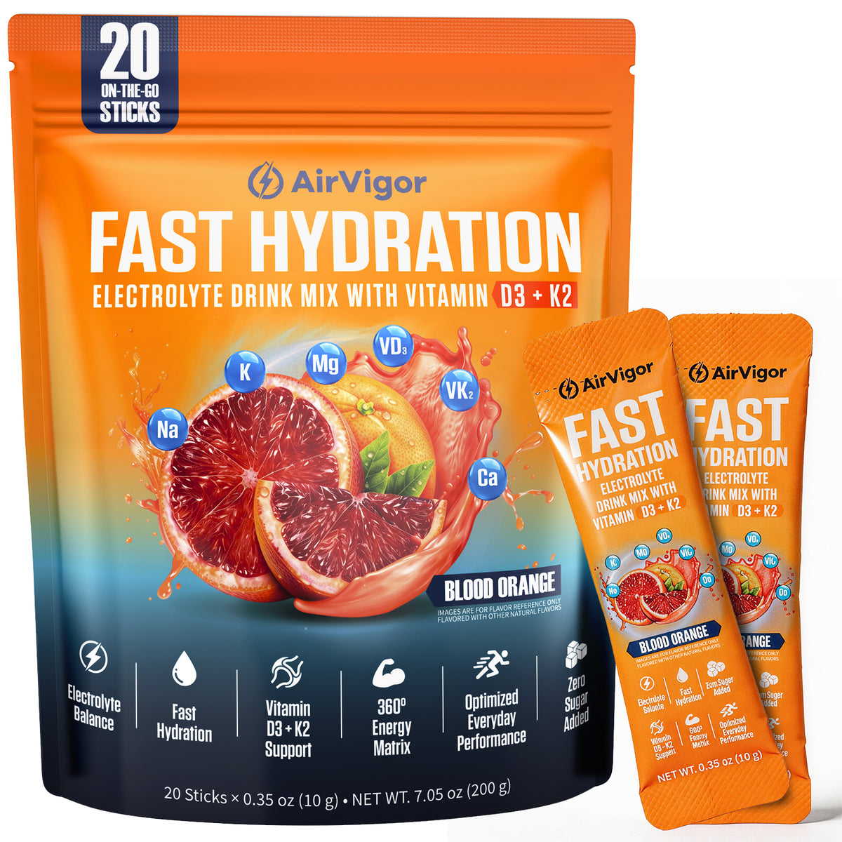 Electrolyte Powder Packets with Vitamin D3 & K2, Zero Sugar Added