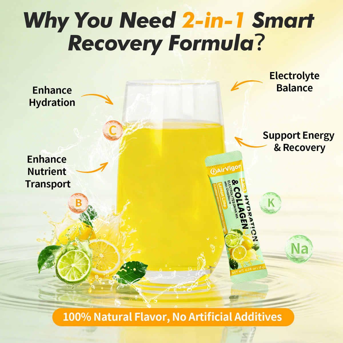 Collagen Electrolytes Powder Packets, 10g Collagen, Lemon Lime