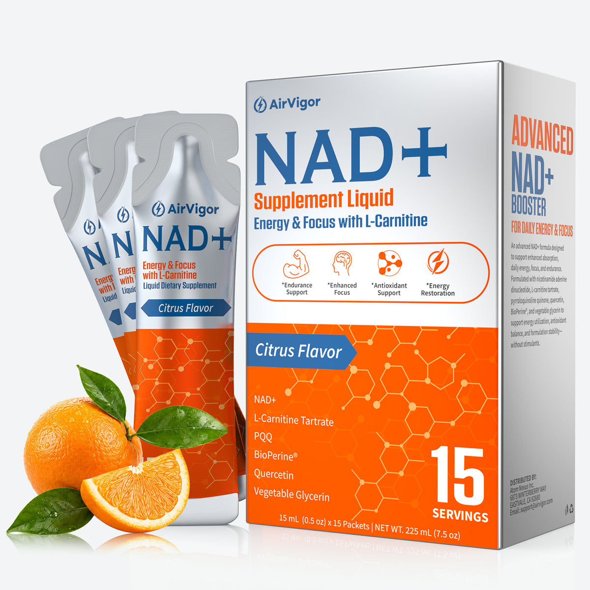 Liposomal NAD Supplement | AirVigor Citrus Liquid Sticks, 1500mg Blend with L-Carnitine for Energy