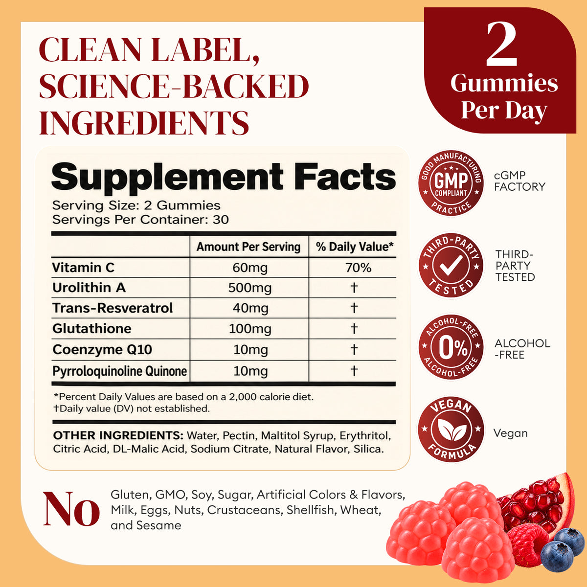 Urolithin A Supplement Gummies, for Beauty Antioxidant & Longevity