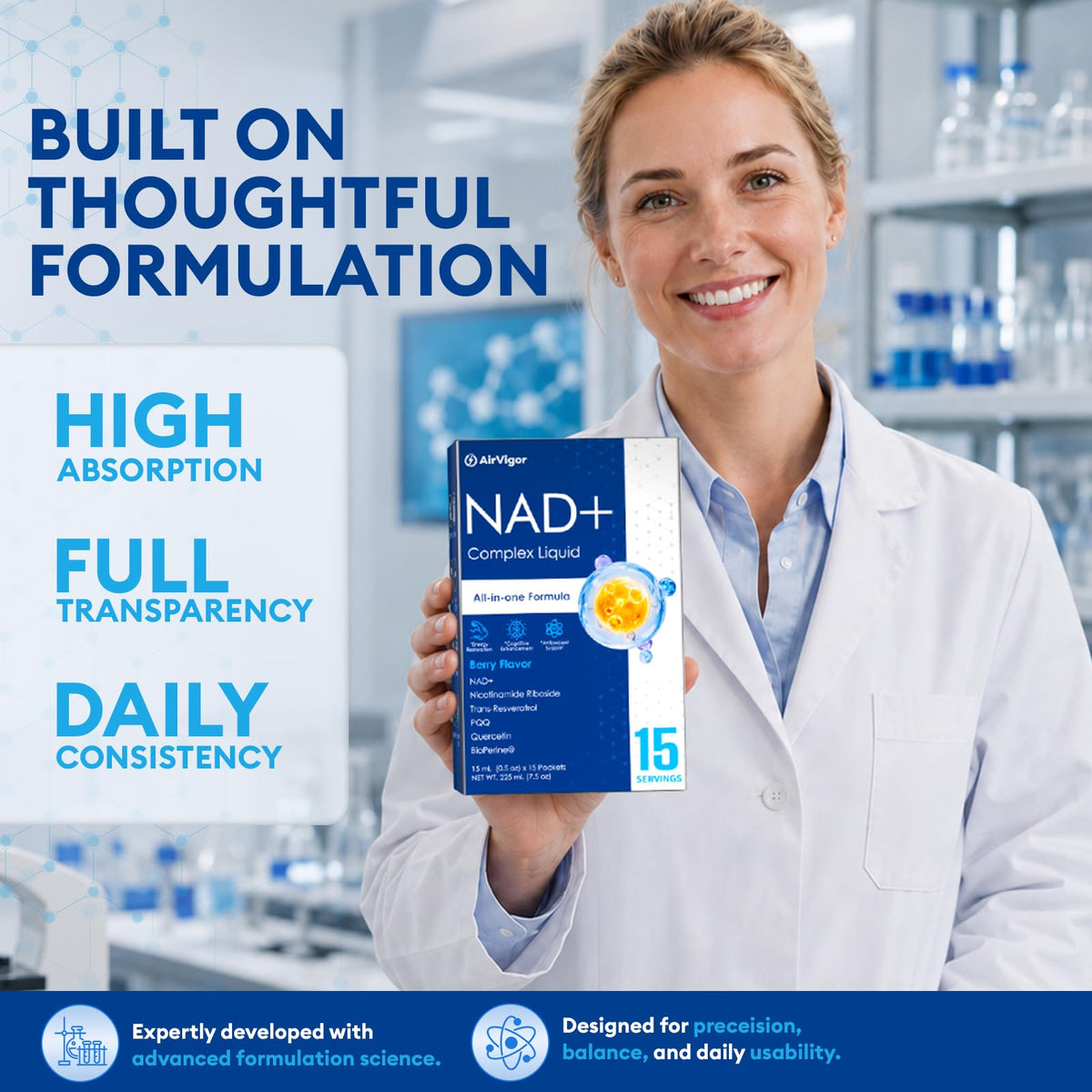 Liposomal NAD Supplement, 1500mg Blend with L-Carnitine for Energy