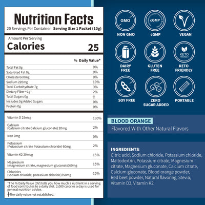 Electrolyte Powder Packets with Vitamin D3 & K2, Zero Sugar Added