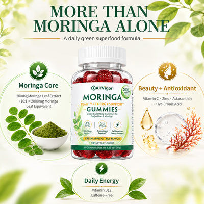 Moringa Gummies, Moringa Leaf Extract 10:1, Green Superfood, Vegan