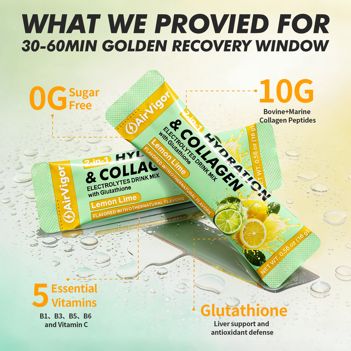Collagen Electrolytes Powder Packets, 10g Collagen, Lemon Lime