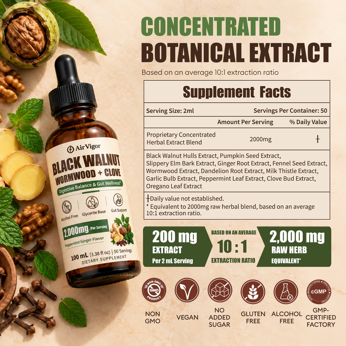 Wormwood Black Walnut Clove Drops for Humans, 12-in-1 Cleanse