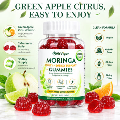 Moringa Gummies, Moringa Leaf Extract 10:1, Green Superfood, Vegan