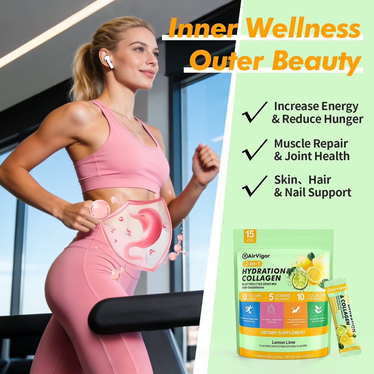 Collagen Electrolytes Powder Packets, 10g Collagen, Lemon Lime