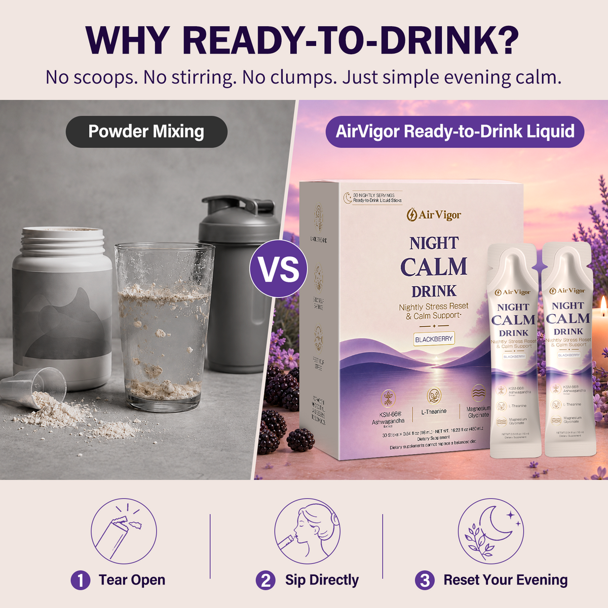 Cortisol Supplements for Women, Ready-to-Drink Night Calm Sticks
