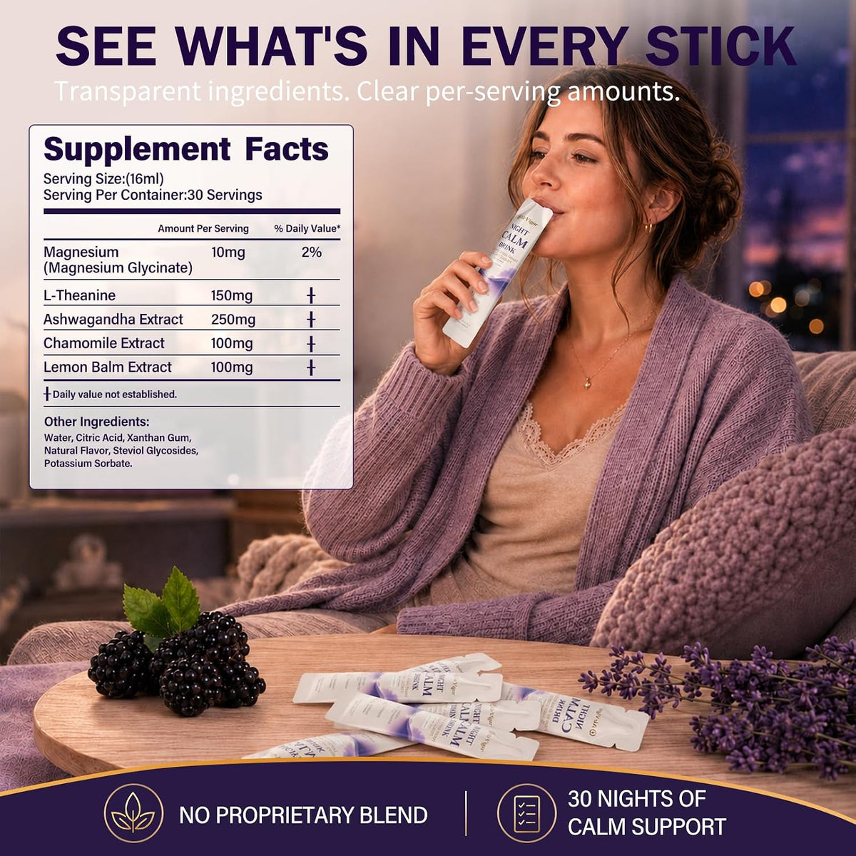 Cortisol Supplements for Women, Ready-to-Drink Night Calm Sticks