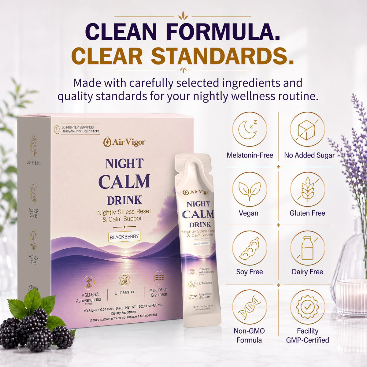 Cortisol Supplements for Women, Ready-to-Drink Night Calm Sticks