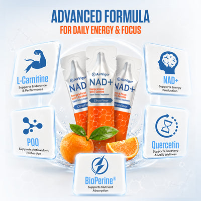 Liposomal NAD Supplement | AirVigor Citrus Liquid Sticks, 1500mg Blend with L-Carnitine for Energy