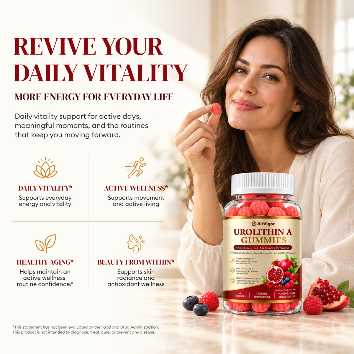 Urolithin A Supplement Gummies, for Beauty Antioxidant & Longevity