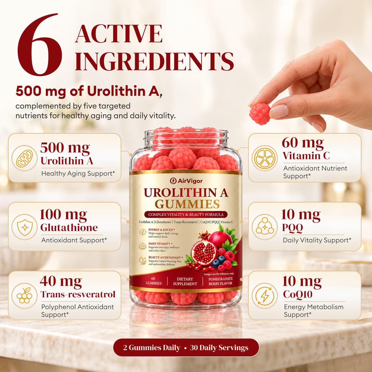 Urolithin A Supplement Gummies, for Beauty Antioxidant & Longevity