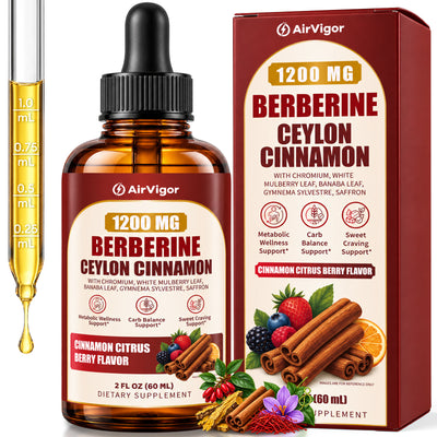 Berberine with Ceylon Cinnamon Supplement Liquid Drops, 1200mg
