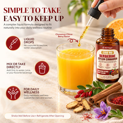 Berberine with Ceylon Cinnamon Supplement Liquid Drops, 1200mg