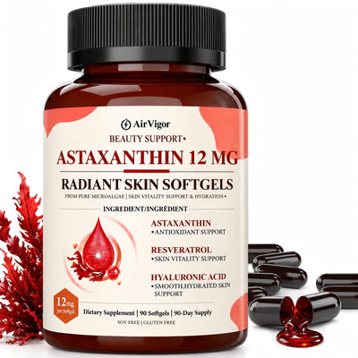 Astaxanthin 12mg Softgels with Hyaluronic Acid for Skin Glow