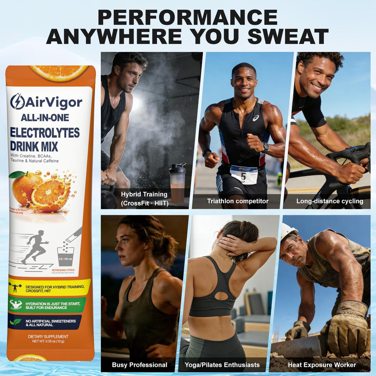 Electrolyte Drink Mix Packets for Hydration & Recovery, Sugar Free
