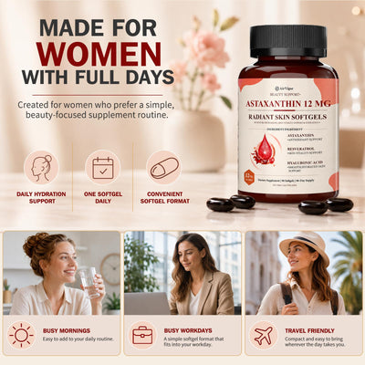 Astaxanthin 12mg Softgels with Hyaluronic Acid for Skin Glow